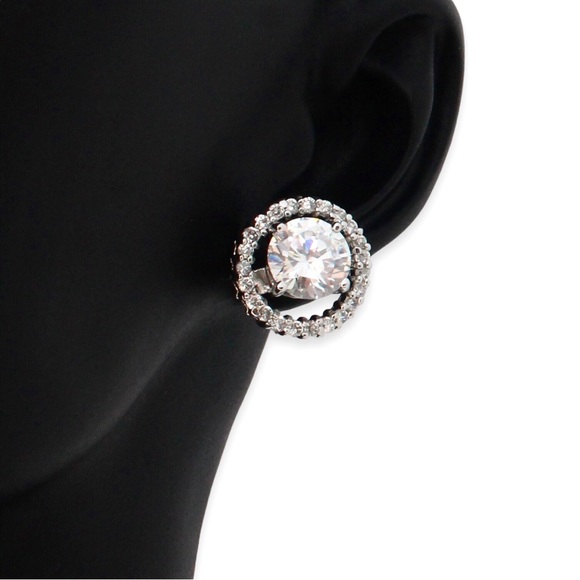 Estate Cubic Zirconia Sterling Silver Stud Earrings Removable Halo CZ Jacket - Picture 5 of 6